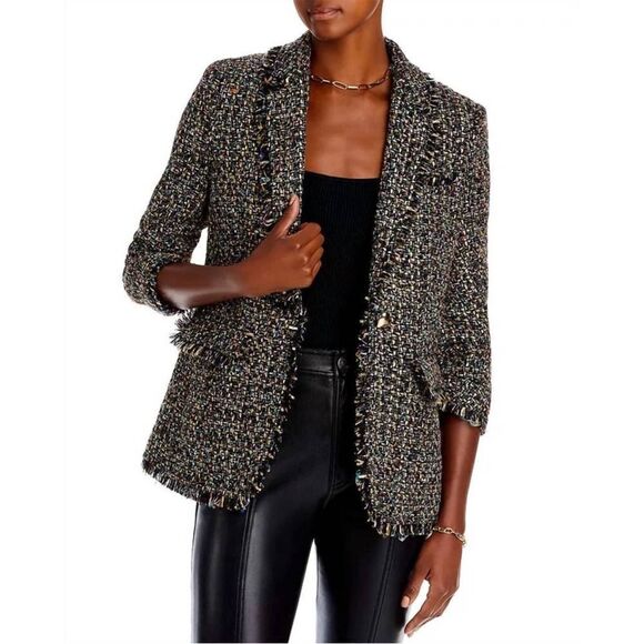 NEW CINQ A SEPT confetti tweed khloe blazer in black - Picture 1 of 4